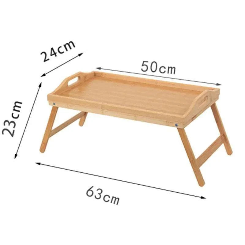 Foldable Bamboo Laptop Desk Bed Tray with Storage 50cm-yellow