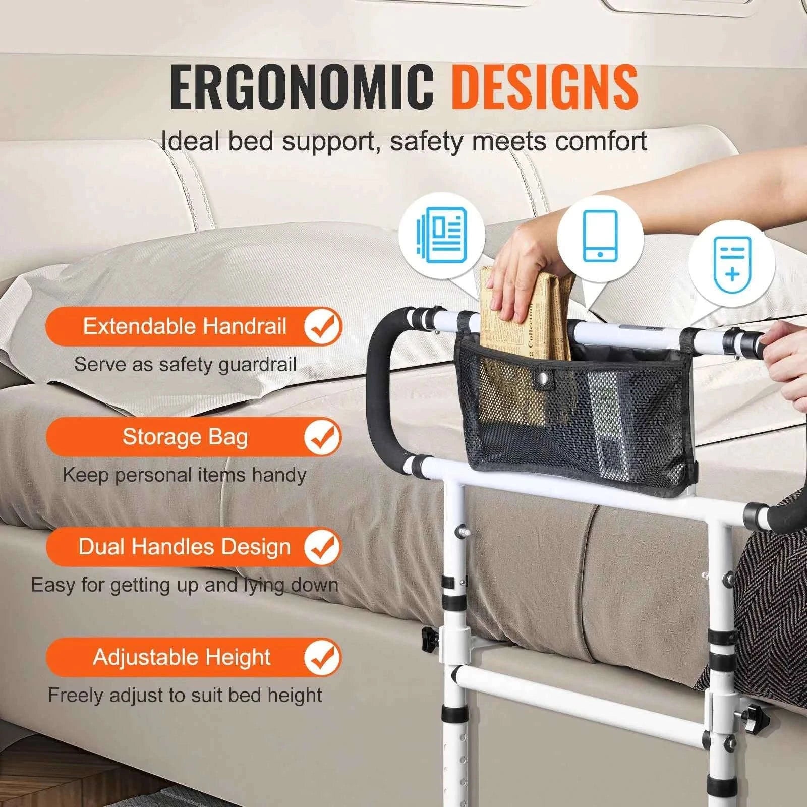 Foldable Bed Assist Rail with Adjustable Handle-10.14 bls / Germany