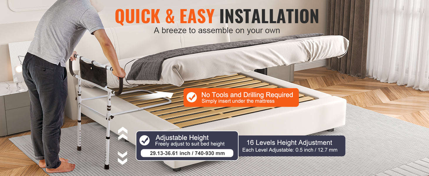 Foldable Bed Assist Rail with Adjustable Handle-10.14 bls / Germany