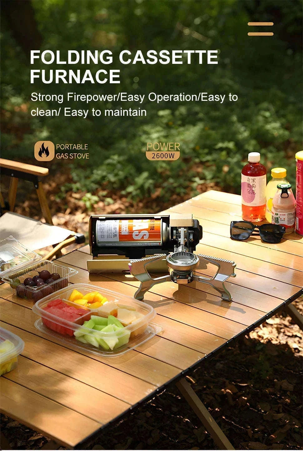 Foldable Butane Gas Stove 2670W for Camping and Travel-Khaki