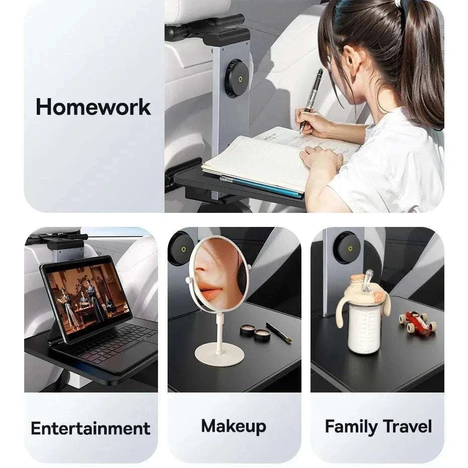 Foldable Car Back Seat Tray Table with Cup & Phone Holder-black