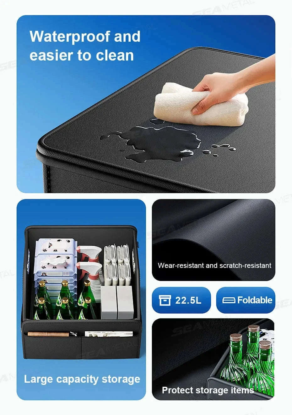 Foldable Car Trunk Organizer with 6 Pockets, 22.5L-1pc