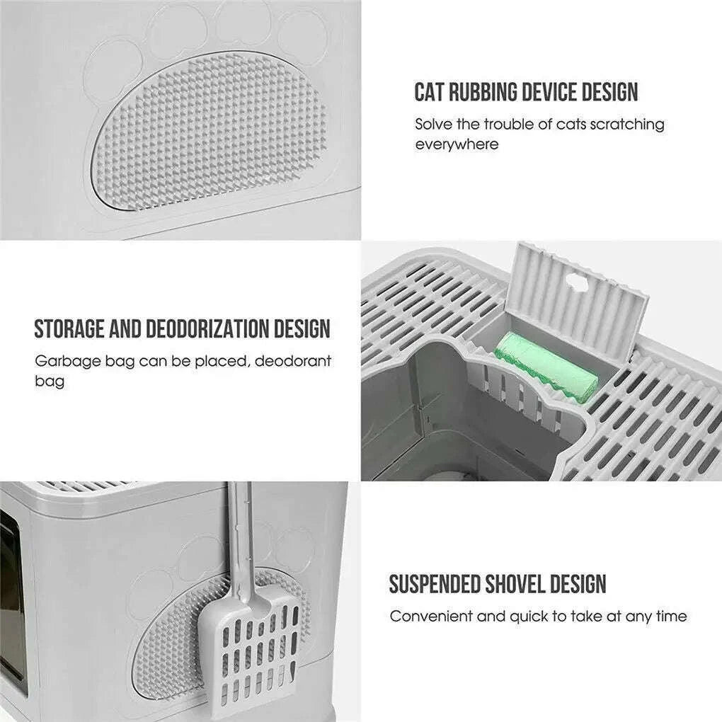 Foldable Cat Litter Box with Front Entry and Top Exit-Grey / United States