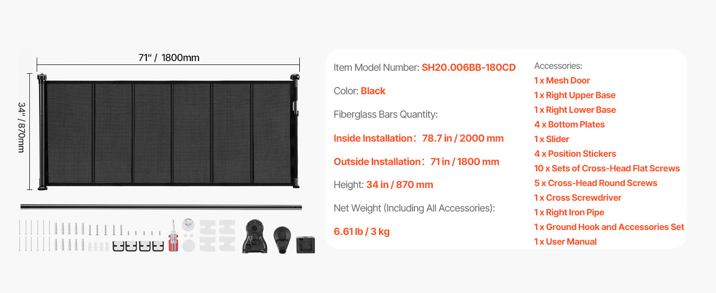 Retractable Baby Gate 34" Tall Extendable Mesh Safety Gate