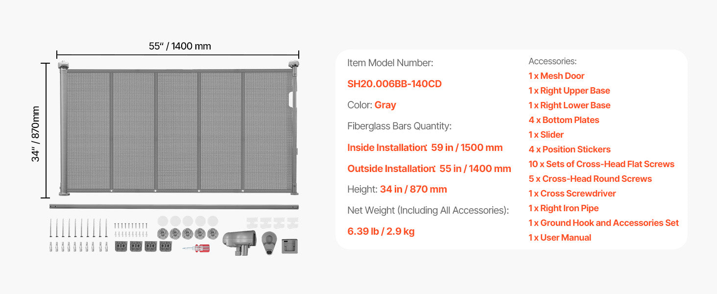 Retractable Baby Gate 34" Tall Extendable Mesh Safety Gate