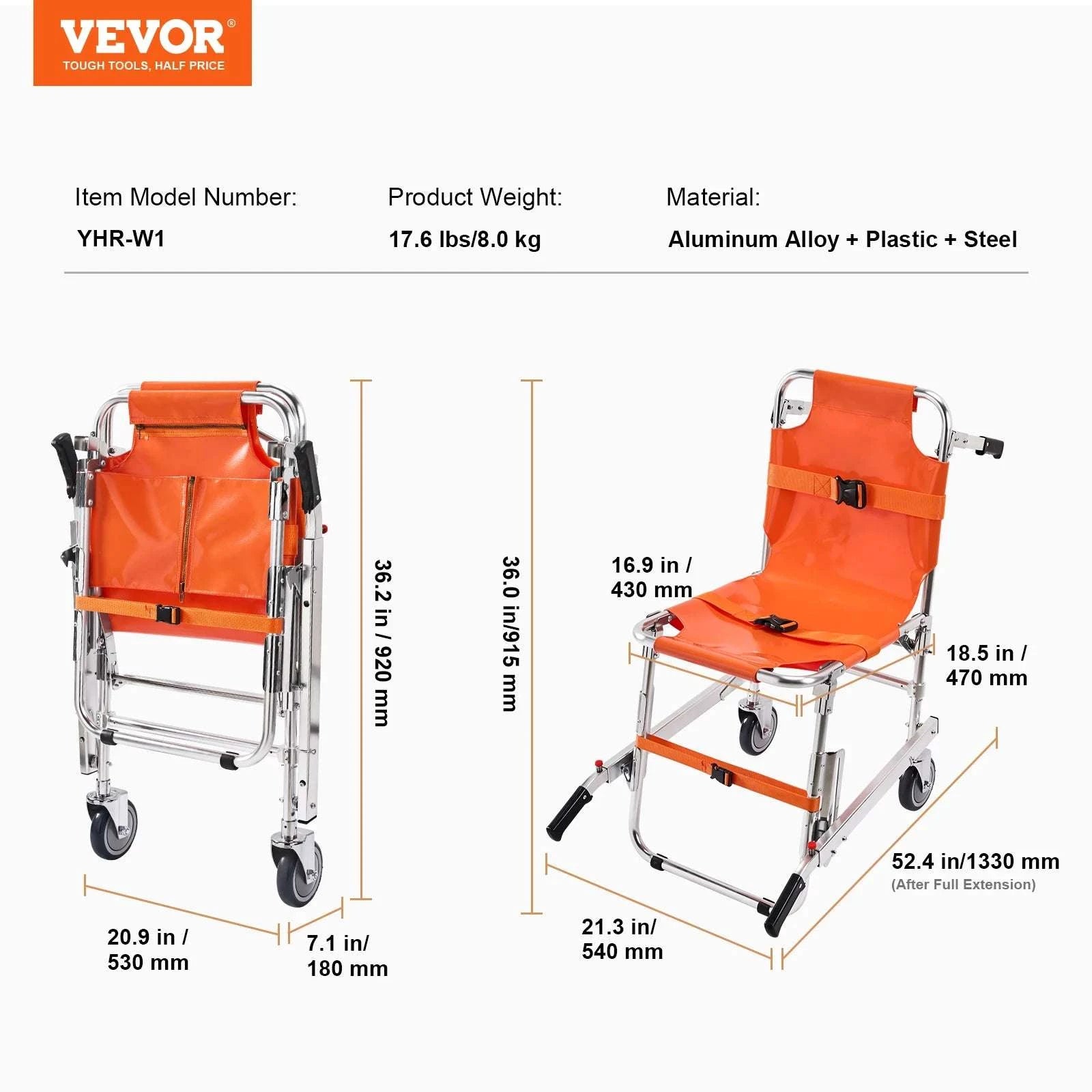 Foldable EMS Stair Climbing Chair 350lbs Evacuation Wheelchair-
