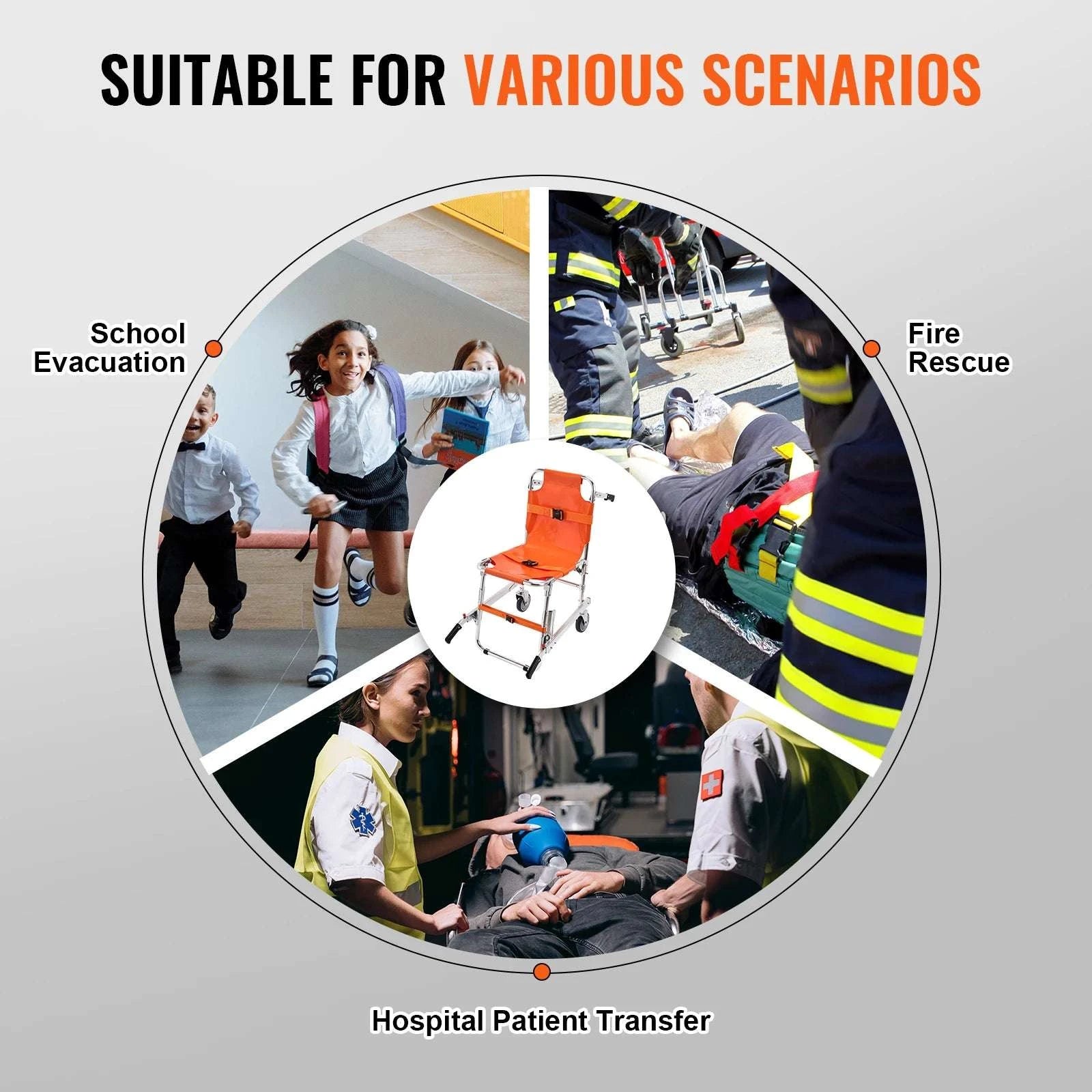 Foldable EMS Stair Climbing Chair 350lbs Evacuation Wheelchair-