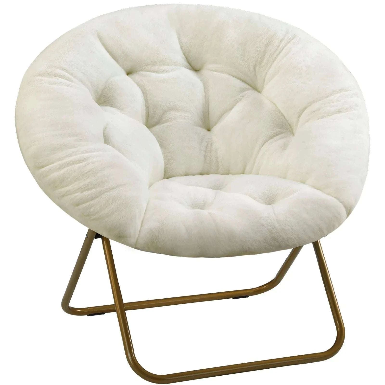 Foldable Faux Fur Saucer Chair with Thick Cushion and Metal Frame-Pink / United States