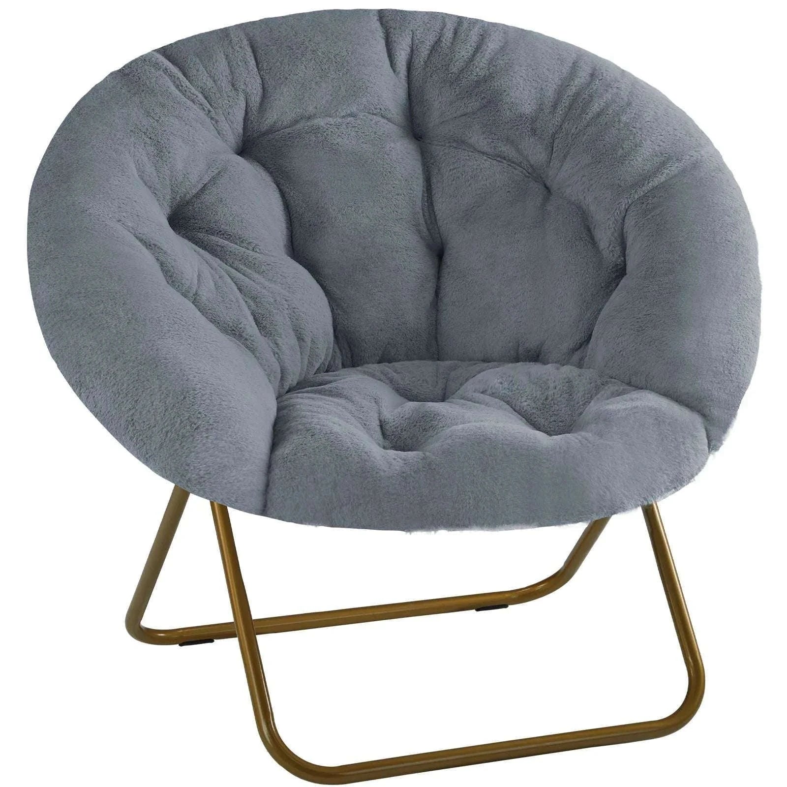 Foldable Faux Fur Saucer Chair with Thick Cushion and Metal Frame-Pink / United States