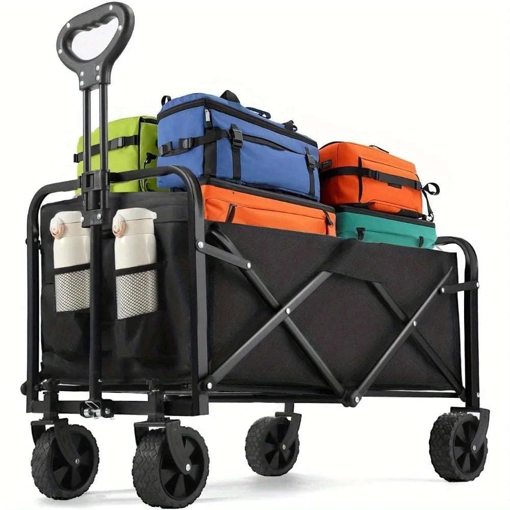 Foldable Heavy Duty Wagon Cart with All-Terrain Wheels & Holders-Blue / United States
