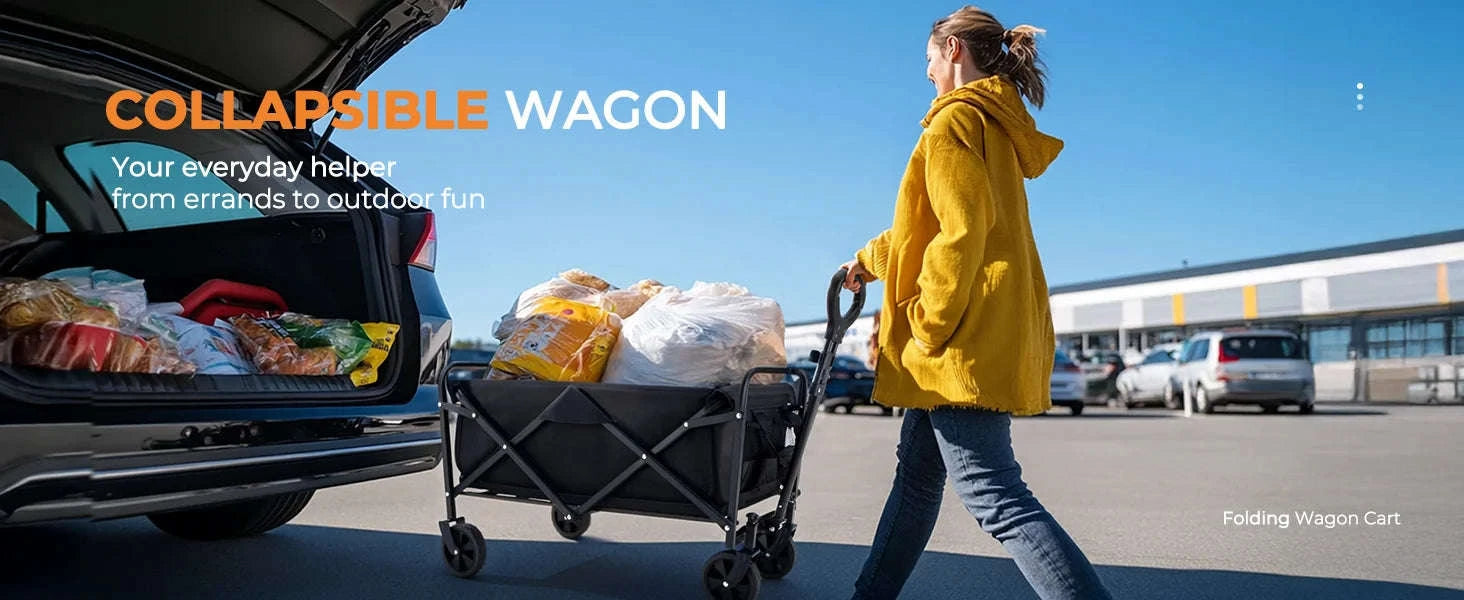 Foldable Heavy Duty Wagon Cart with All-Terrain Wheels & Holders-Blue / United States