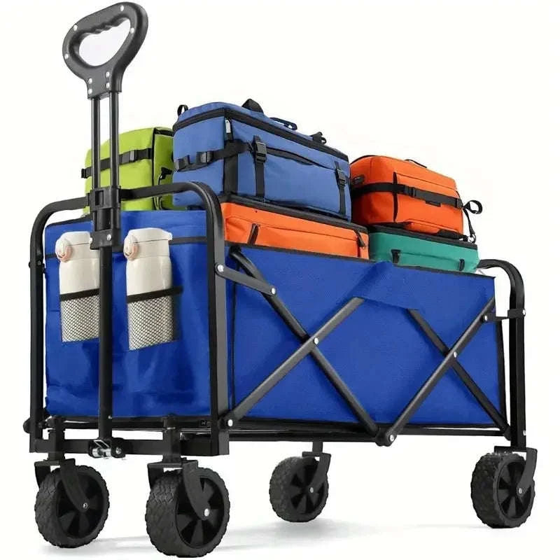 Foldable Heavy Duty Wagon Cart with All-Terrain Wheels & Holders-Blue / United States