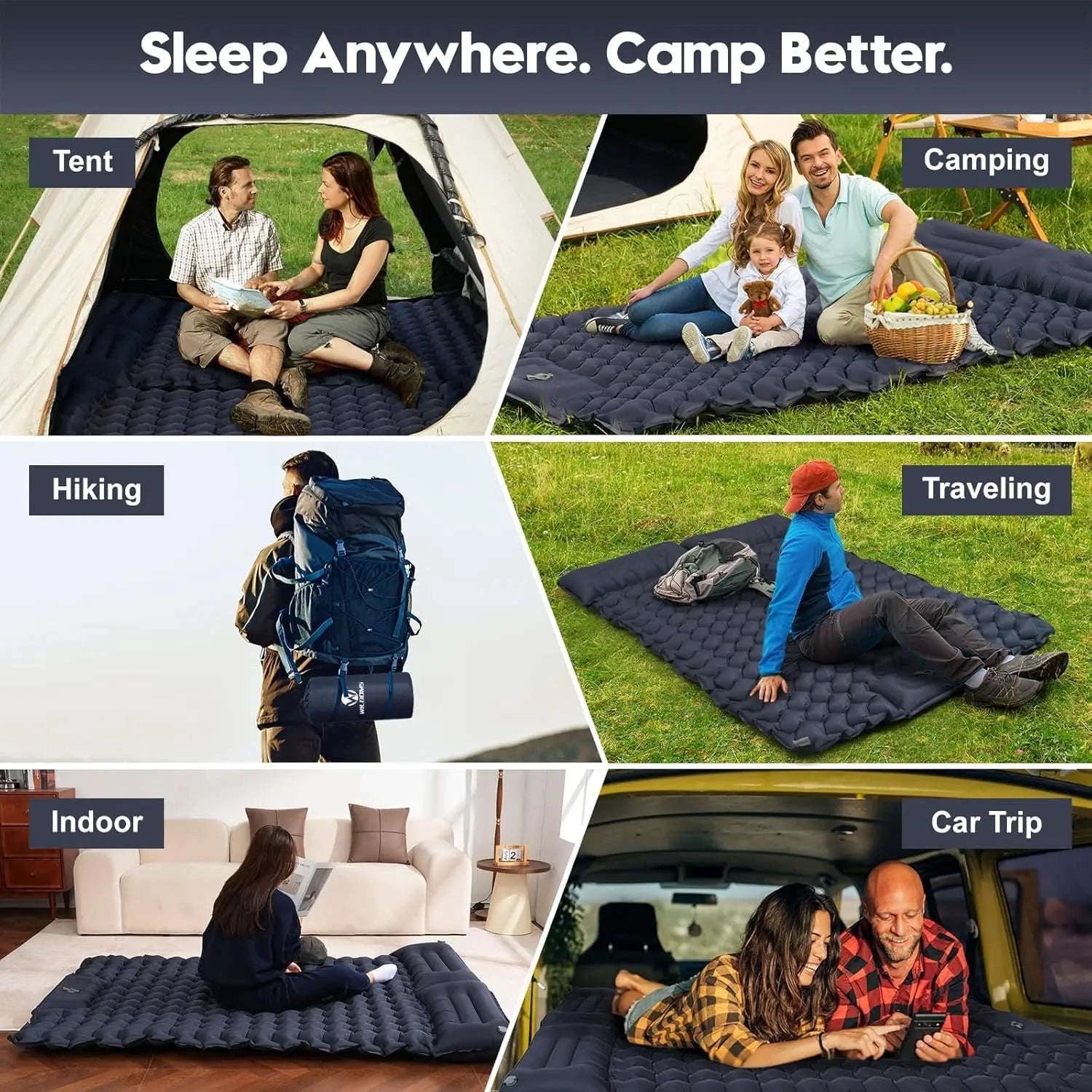 Foldable Inflatable Mattress for Camping and Indoor Sleeping-Army green / United States
