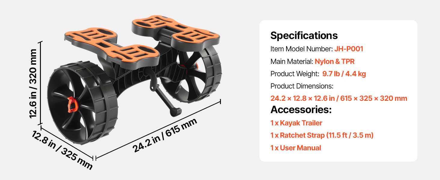 Foldable Kayak Cart with 10" Solid Tires & 300 lb Capacity-300 lbs / United States