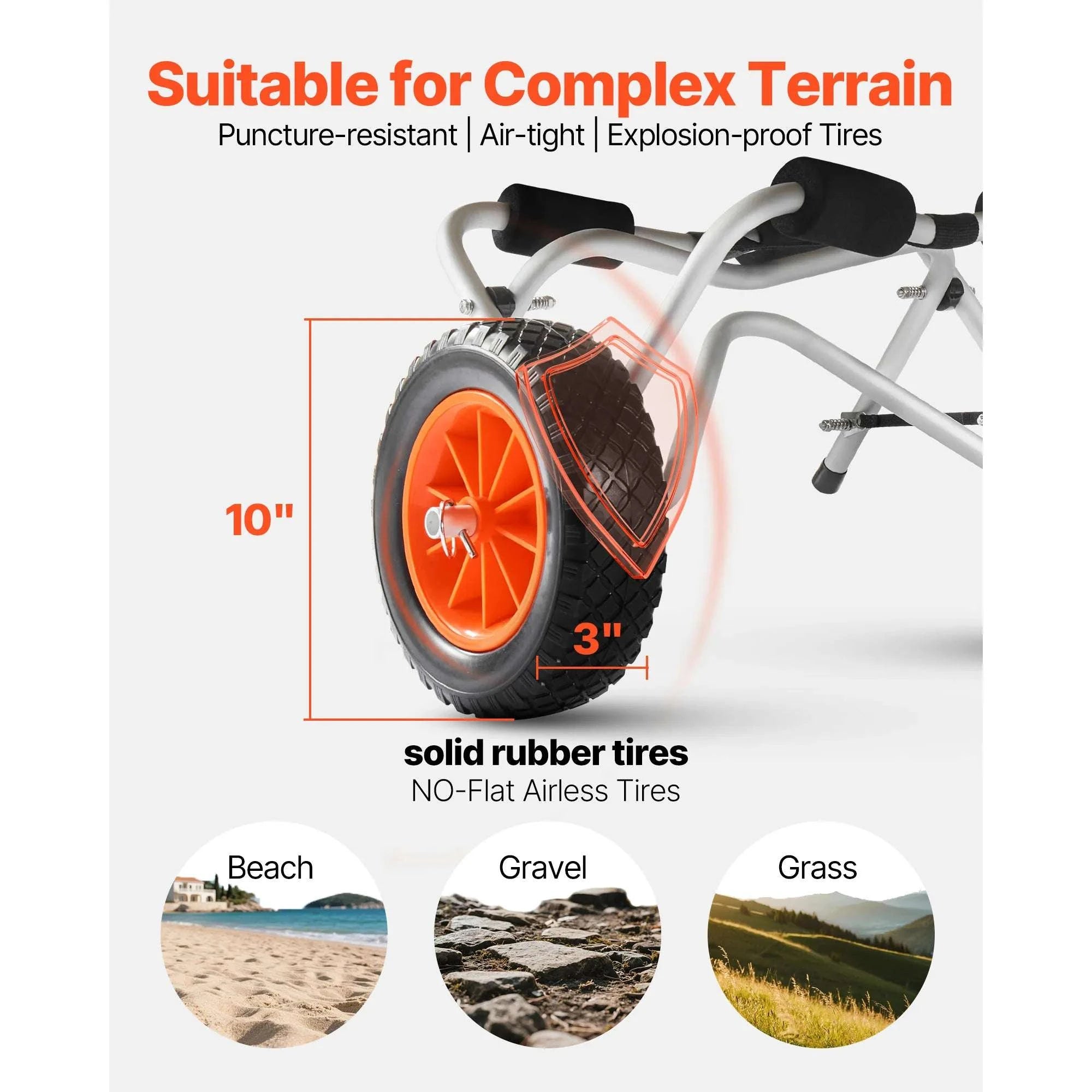 Foldable Kayak Cart with 10in Solid Tires & 250 lb Capacity-