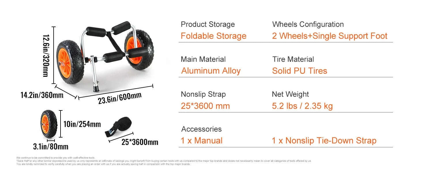 Foldable Kayak Cart with All‑Terrain Tires-250lbs / Poland