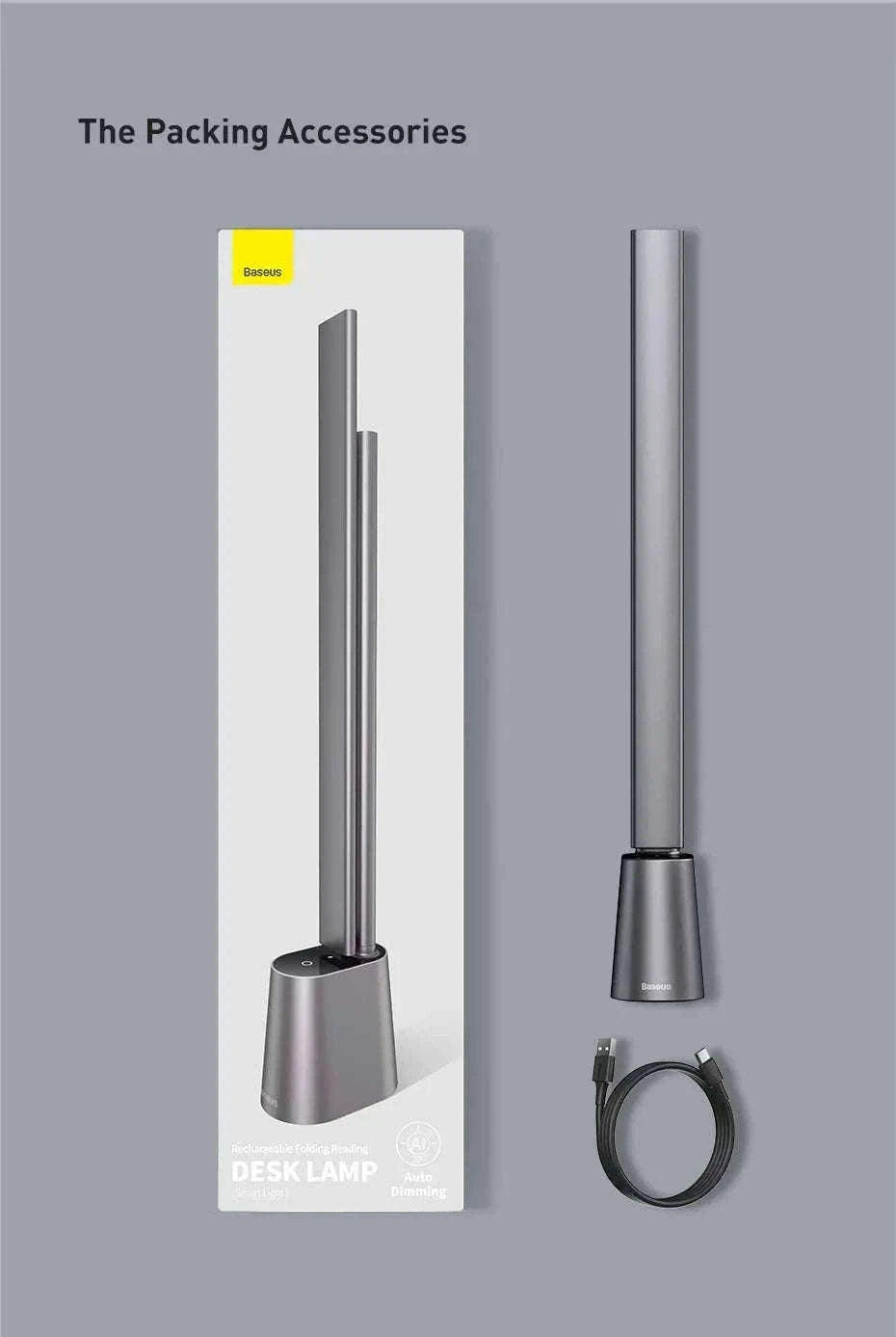 Foldable LED Desk Lamp with Auto Dimming & Eye-Care Light-White No Adapt / WHITE / L|0-5W
