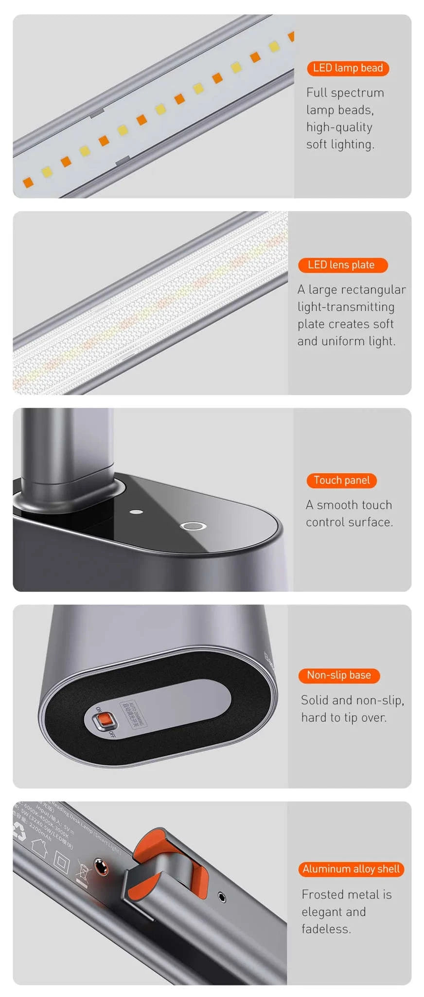 Foldable LED Desk Lamp with Auto Dimming & Eye-Care Light-White No Adapt / WHITE / L|0-5W