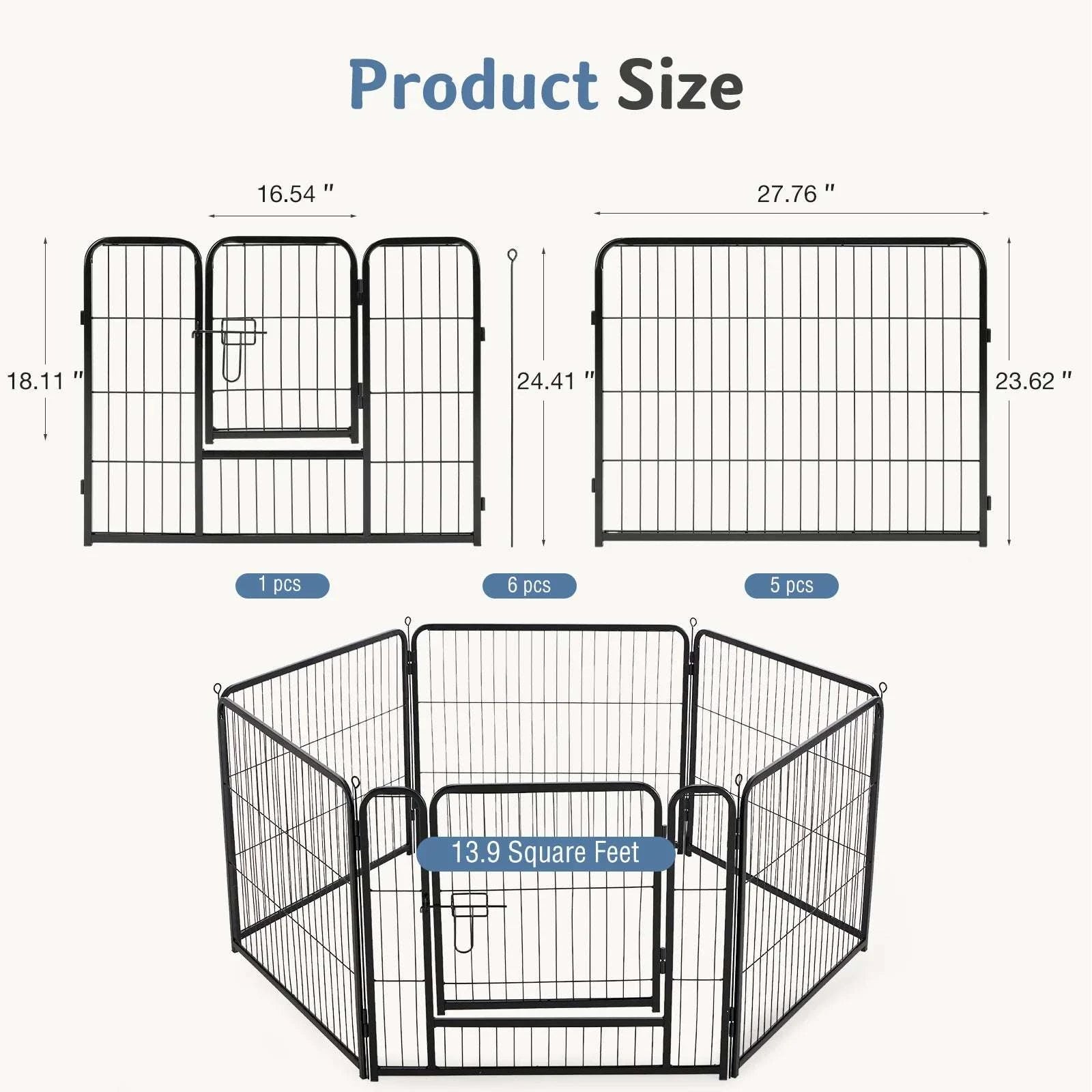 Foldable Metal Dog Playpen with Door for Indoor Outdoor Use-24 Inch / United States
