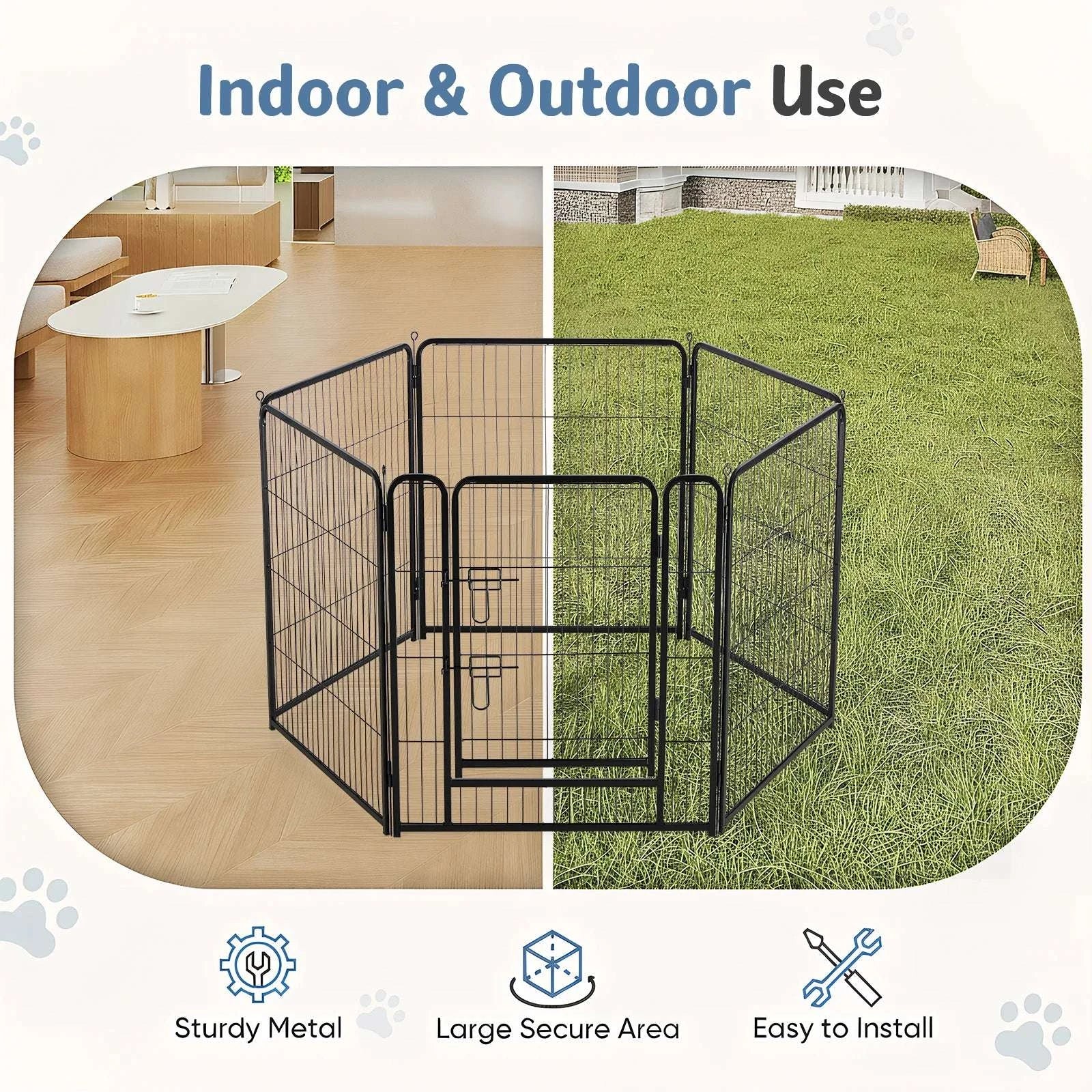 Foldable Metal Dog Playpen with Door for Indoor Outdoor Use-24 Inch / United States