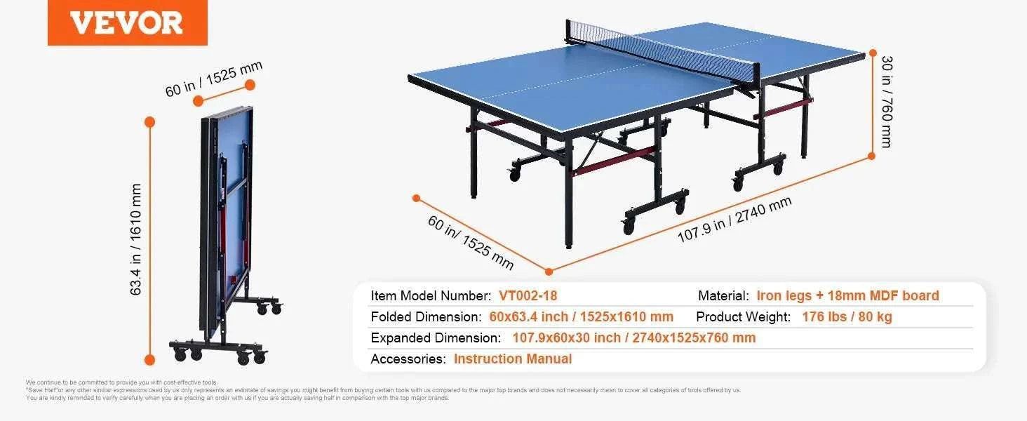 Foldable Ping Pong Table with Net – Full Size Indoor Game Table-25mm / United States