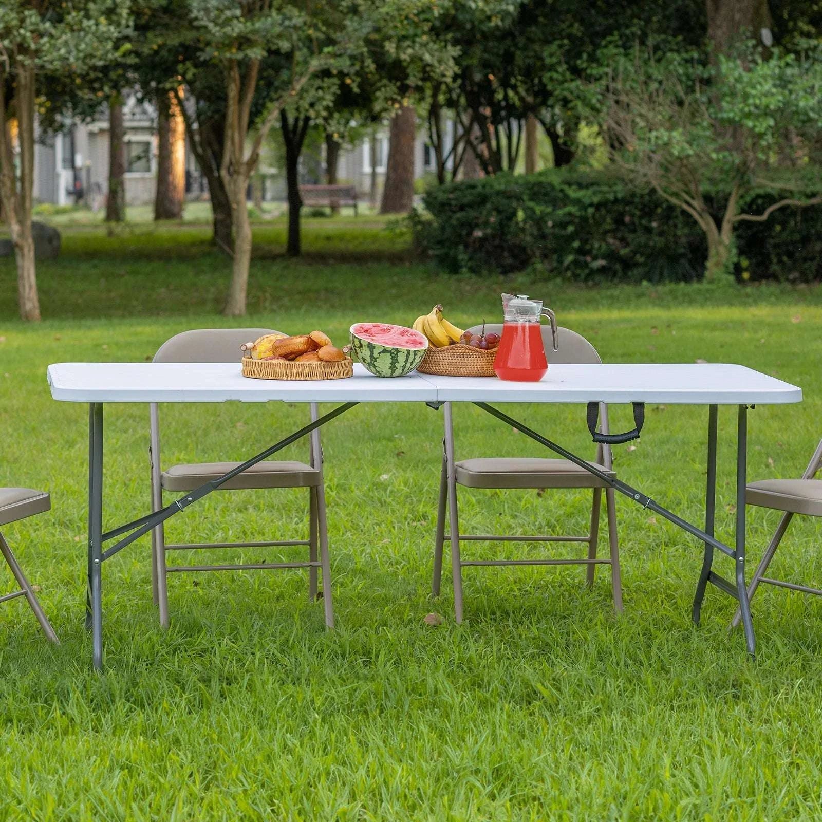 Foldable Portable Table with Handle and Safety Lock for Camping-8FT / United States