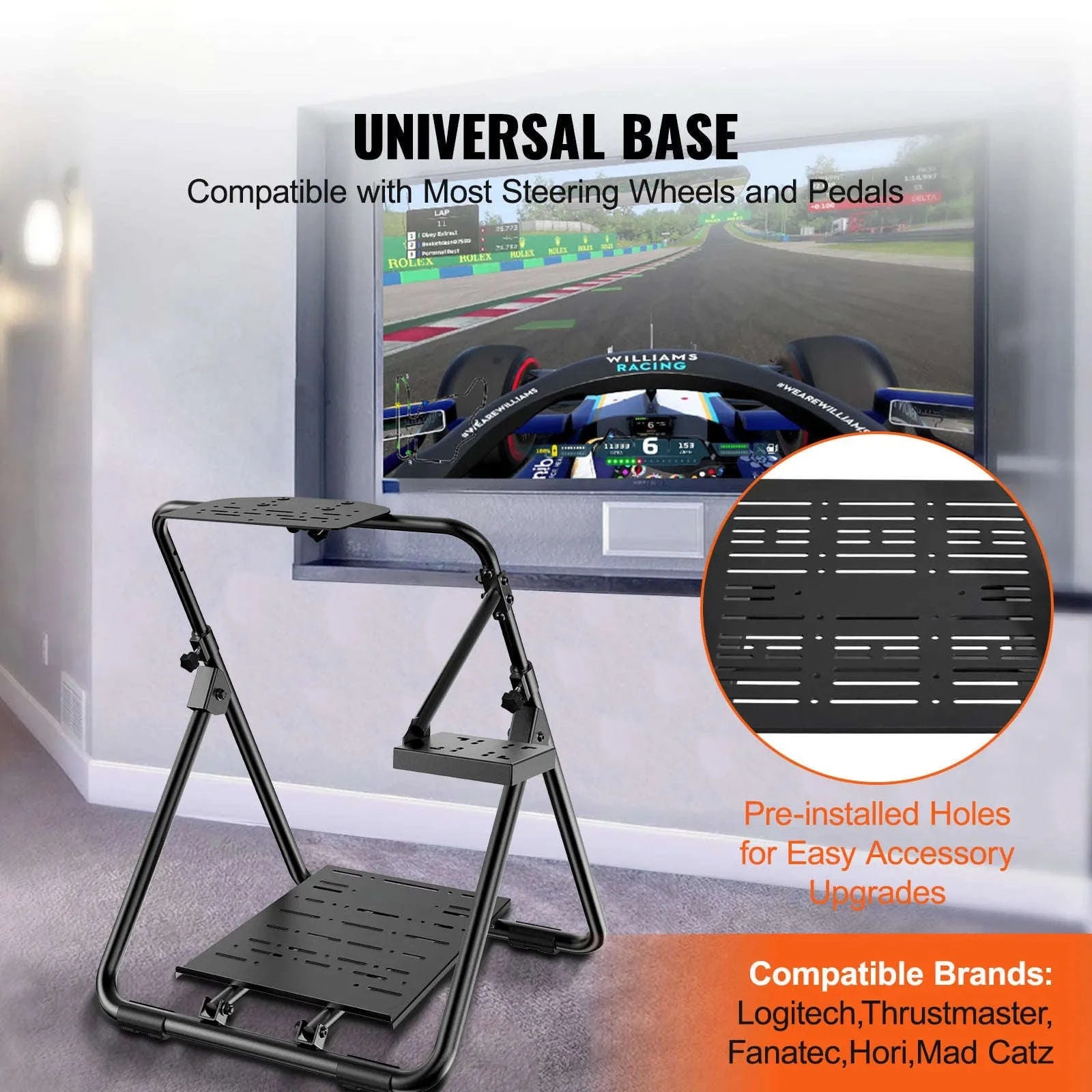 Foldable Racing Steering Wheel Stand, Height Adjustable, Universal Base-S / 8 inch / france