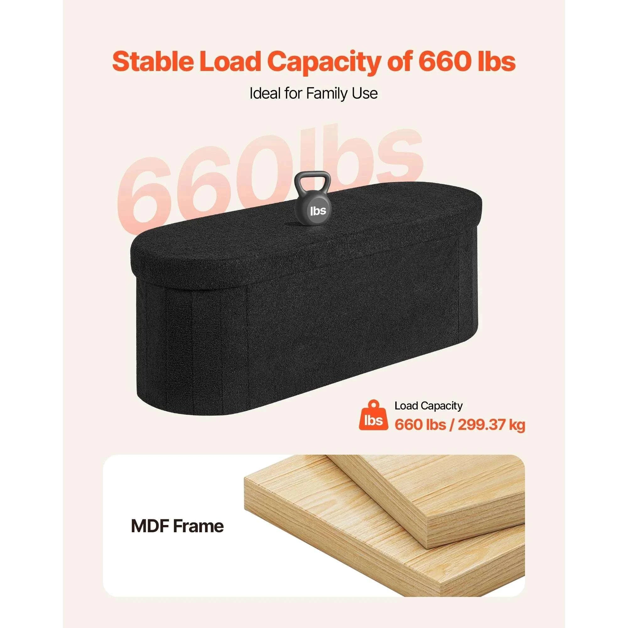 Foldable Storage Ottoman Bench with Hidden Compartments, 660lb Support-square gray Type1 / United States