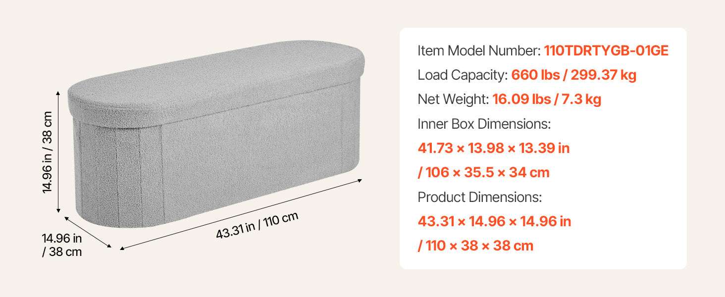 Foldable Storage Ottoman Bench with Hidden Compartments, 660lb Support-square gray Type1 / United States