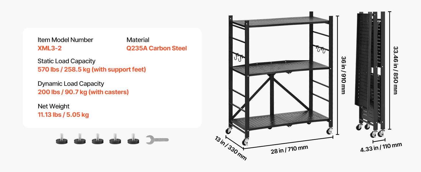 Foldable Storage Shelf with Wheels Heavy Duty Multi-Tier Organizer-4 Tire 13x28x54in / CZECH REPUBLIC