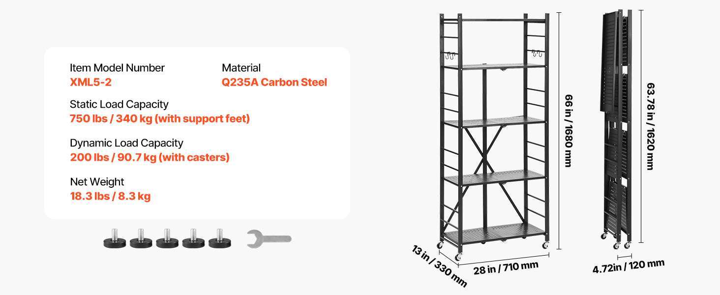 Foldable Storage Shelf with Wheels Heavy Duty Multi-Tier Organizer-4 Tire 13x28x54in / CZECH REPUBLIC