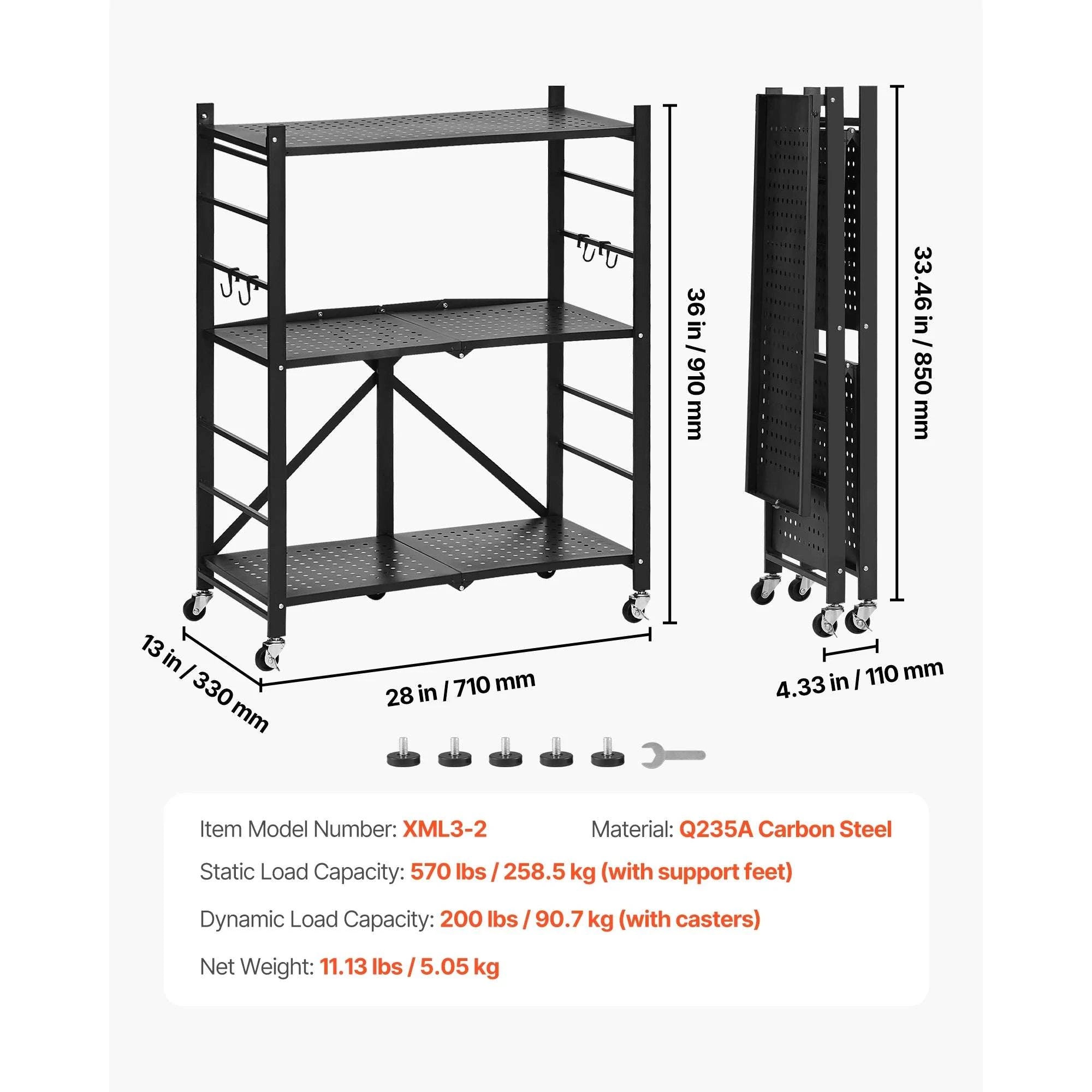 Foldable Storage Shelf with Wheels Heavy Duty Multi-Tier Organizer-4 Tire 13x28x54in / CZECH REPUBLIC