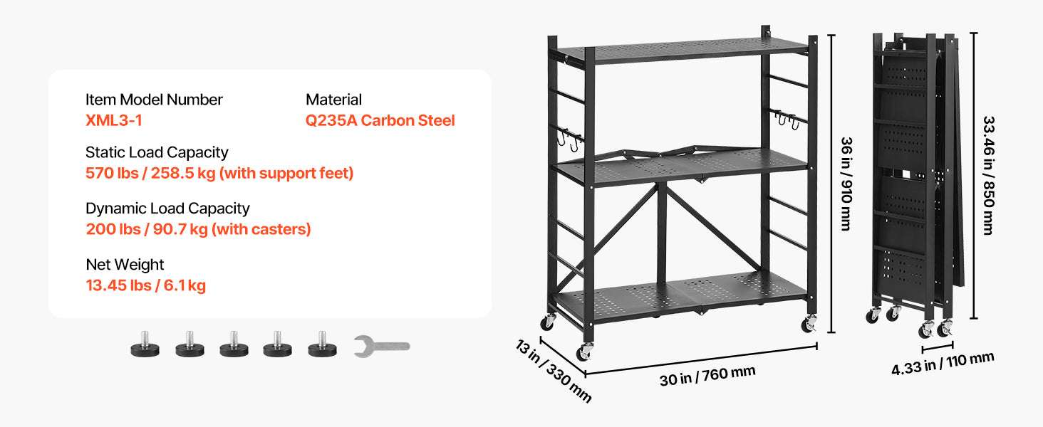 Foldable Storage Shelf with Wheels Heavy Duty Multi-Tier Organizer-4 Tire 13x28x54in / CZECH REPUBLIC