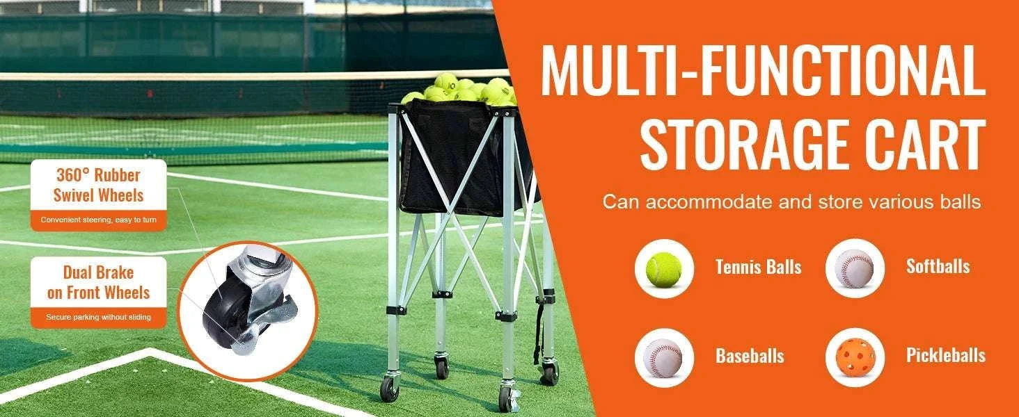 Foldable Tennis Ball Cart with Wheels Holds 150–180 Balls-150 Balls Capacity / spain