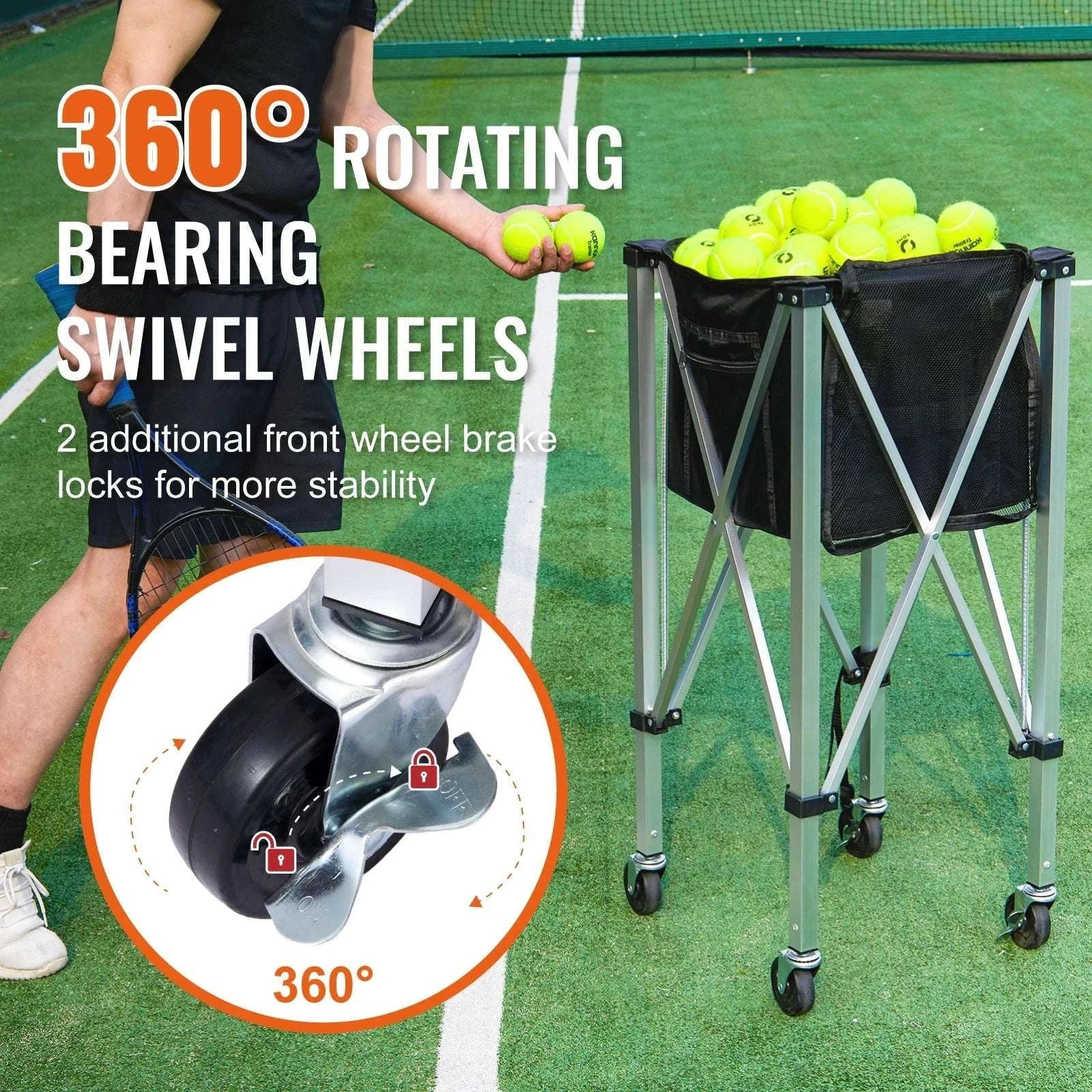 Foldable Tennis Ball Cart with Wheels Holds 150–180 Balls-150 Balls Capacity / spain