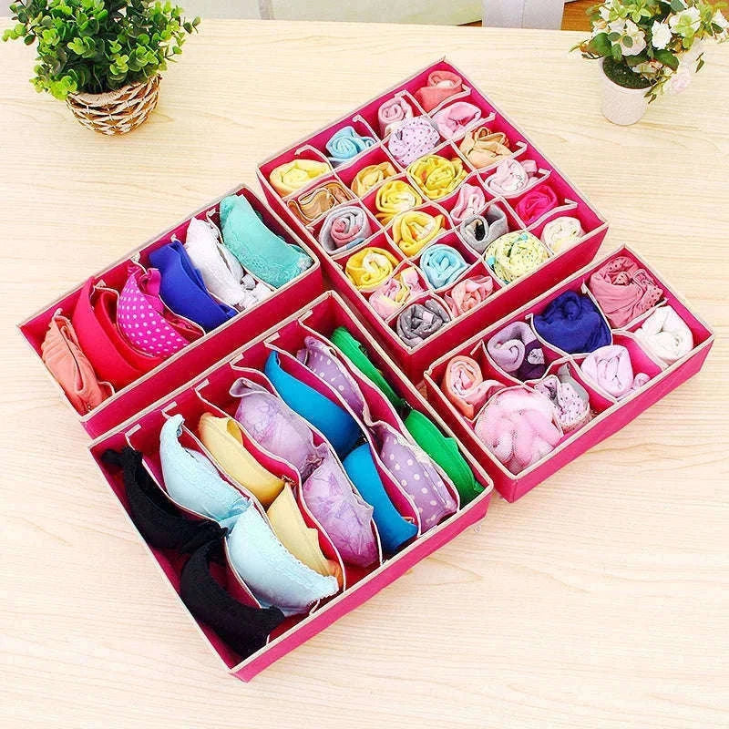 Foldable Underwear Organizer Storage Box for Neat Drawer Storage-Rose 4PCS