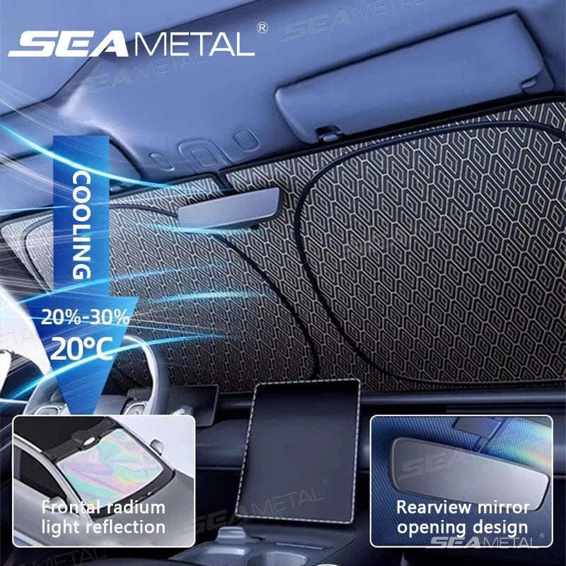 Foldable Windshield Sunshade Thick 5-Layer Sun Protection Cover Privacy Curtain Universal for Sedan SUV MPV-1 pc