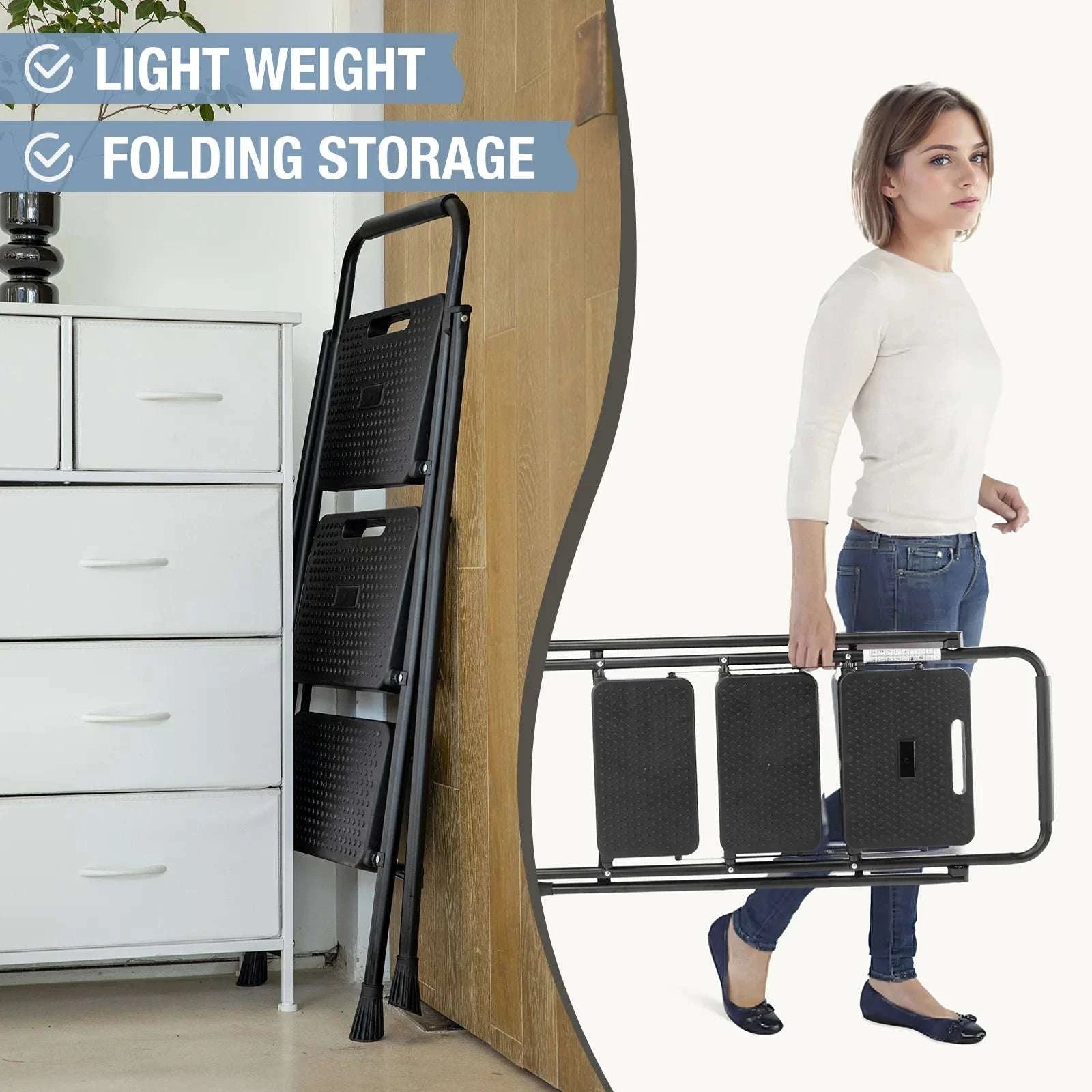 Folding 2-Step Ladder Stool with Anti-Slip Pedals 800lbs Steel-2-Step Ladder / United States