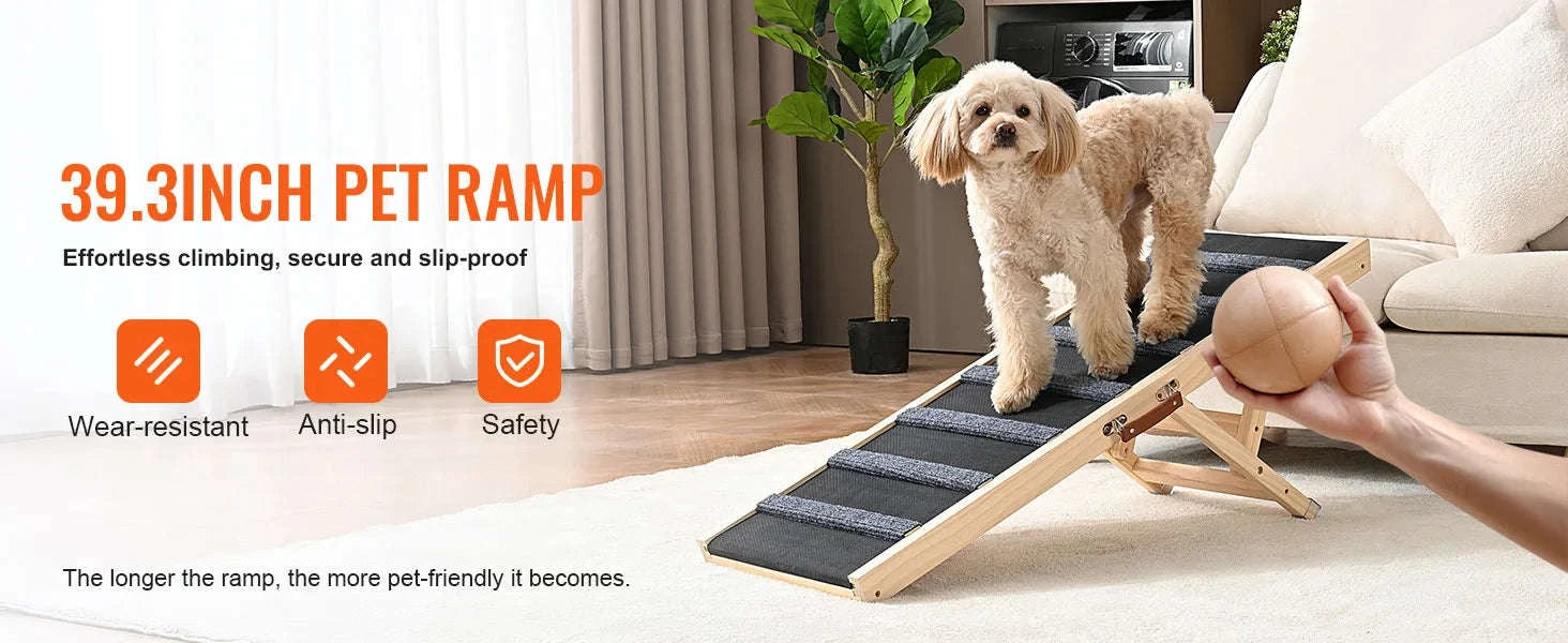 Folding Adjustable Wooden Dog Ramp with Non-Slip Surface-39 inch / CZECH REPUBLIC