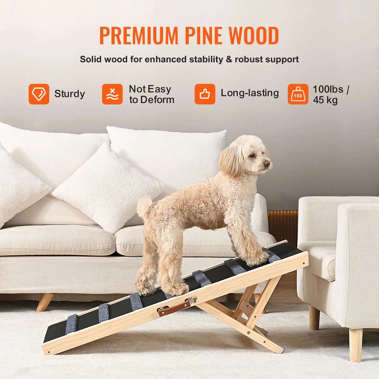 Folding Adjustable Wooden Dog Ramp with Non-Slip Surface-39 inch / CZECH REPUBLIC