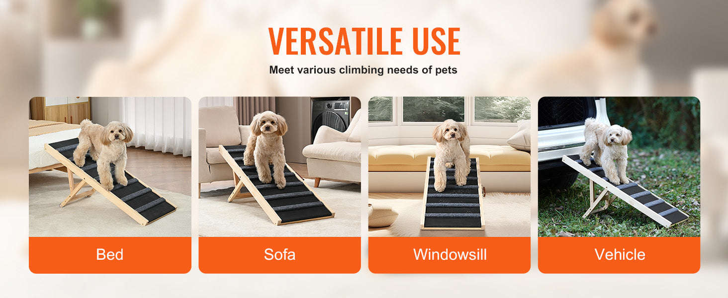 Folding Adjustable Wooden Dog Ramp with Non-Slip Surface-39 inch / CZECH REPUBLIC