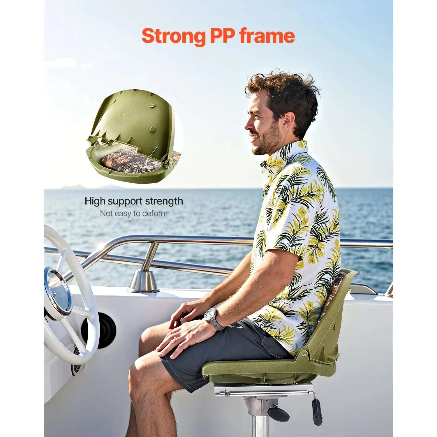 Folding Boat Seat with Thick Cushion & Low Backrest Support-Camouflage Color / france
