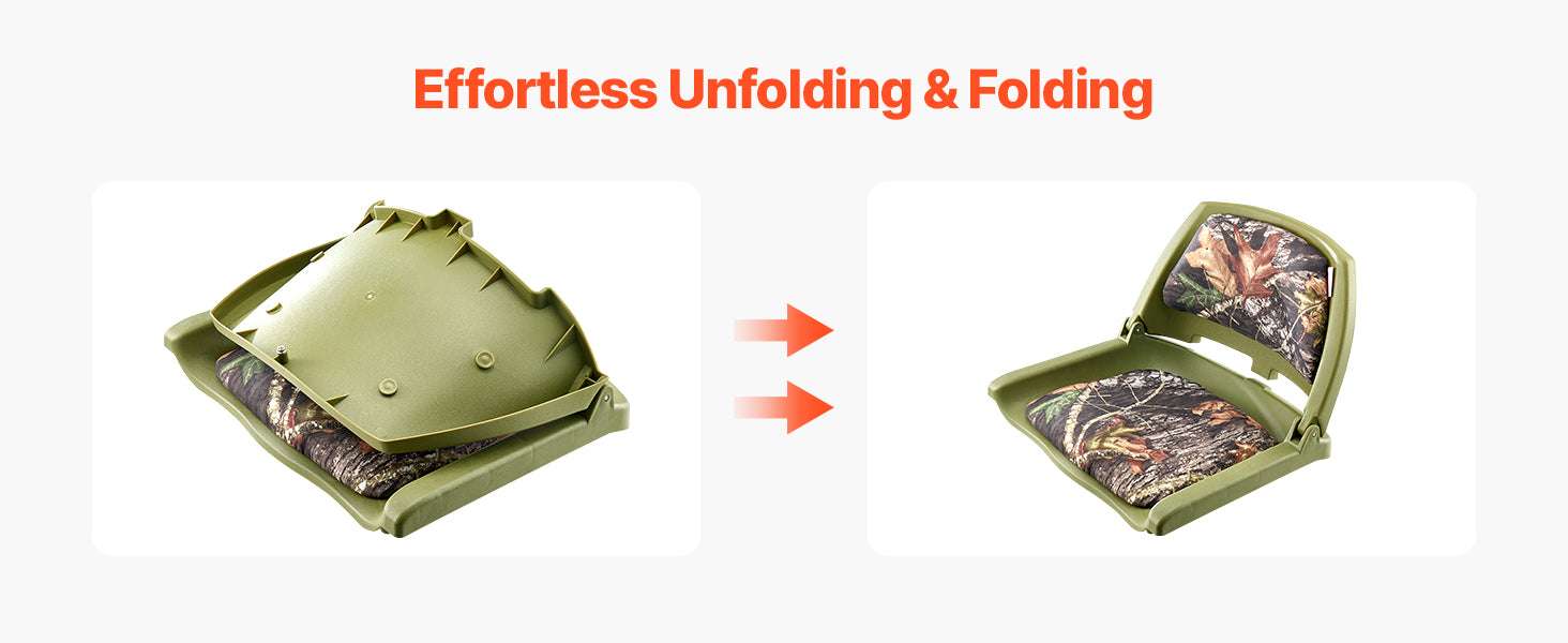 Folding Boat Seat with Thick Cushion & Low Backrest Support-Camouflage Color / france