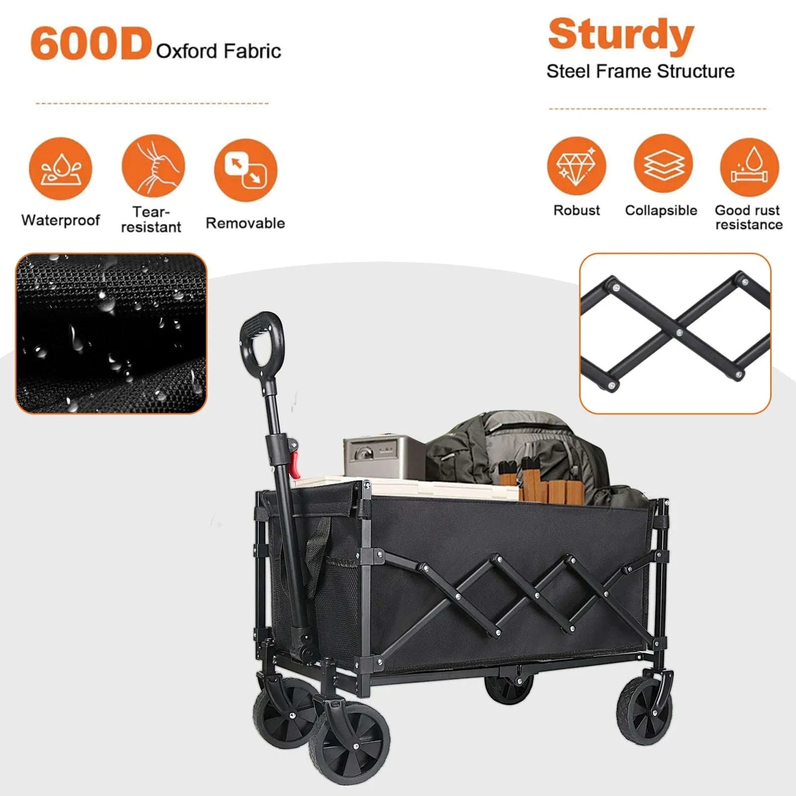 Folding Camping Cart with 100L/150L Capacity & All-Terrain Wheels-TypeA-Beige / france
