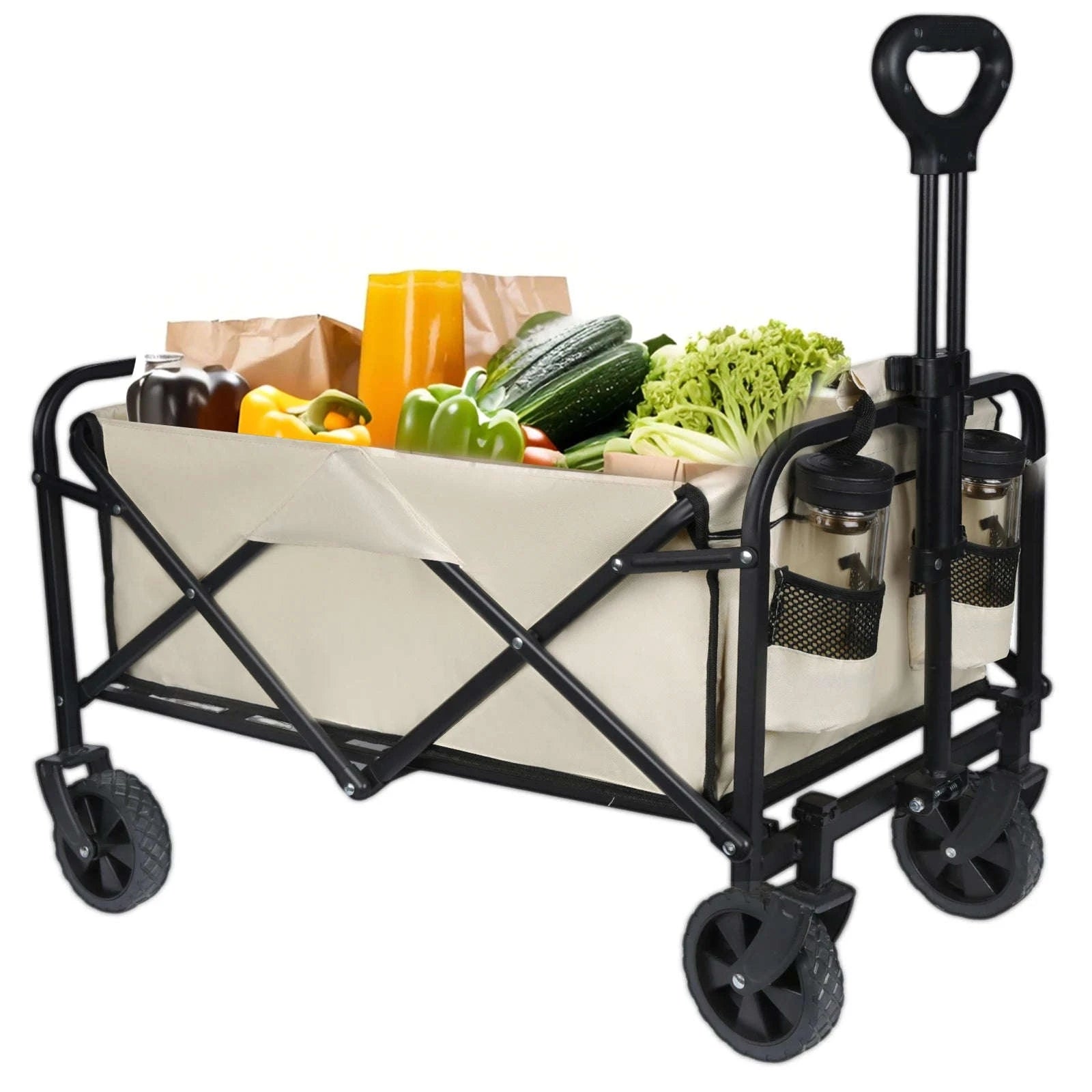 Folding Camping Cart with 100L/150L Capacity & All-Terrain Wheels-TypeA-Beige / france