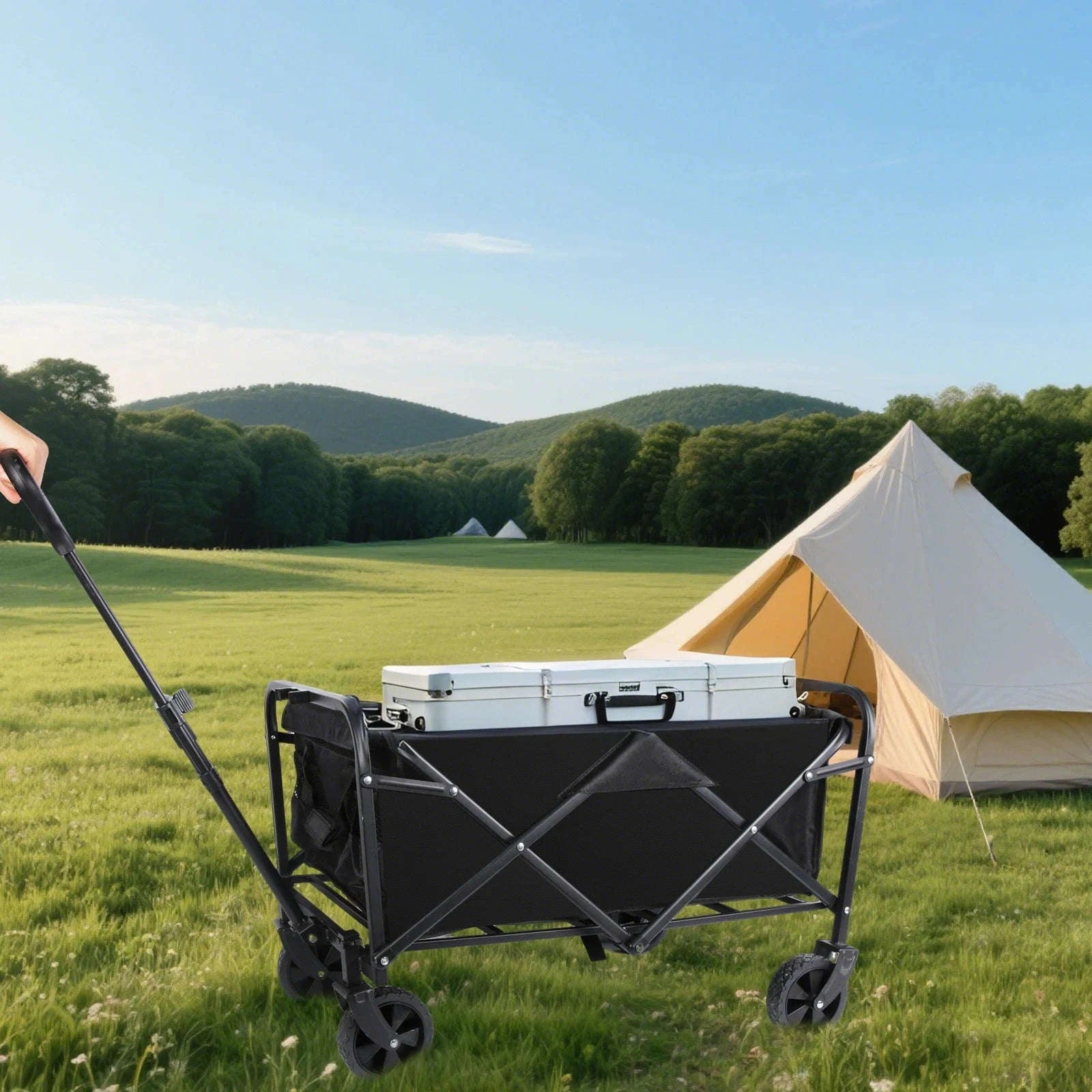 Folding Camping Cart with 100L/150L Capacity & All-Terrain Wheels-TypeA-Beige / france