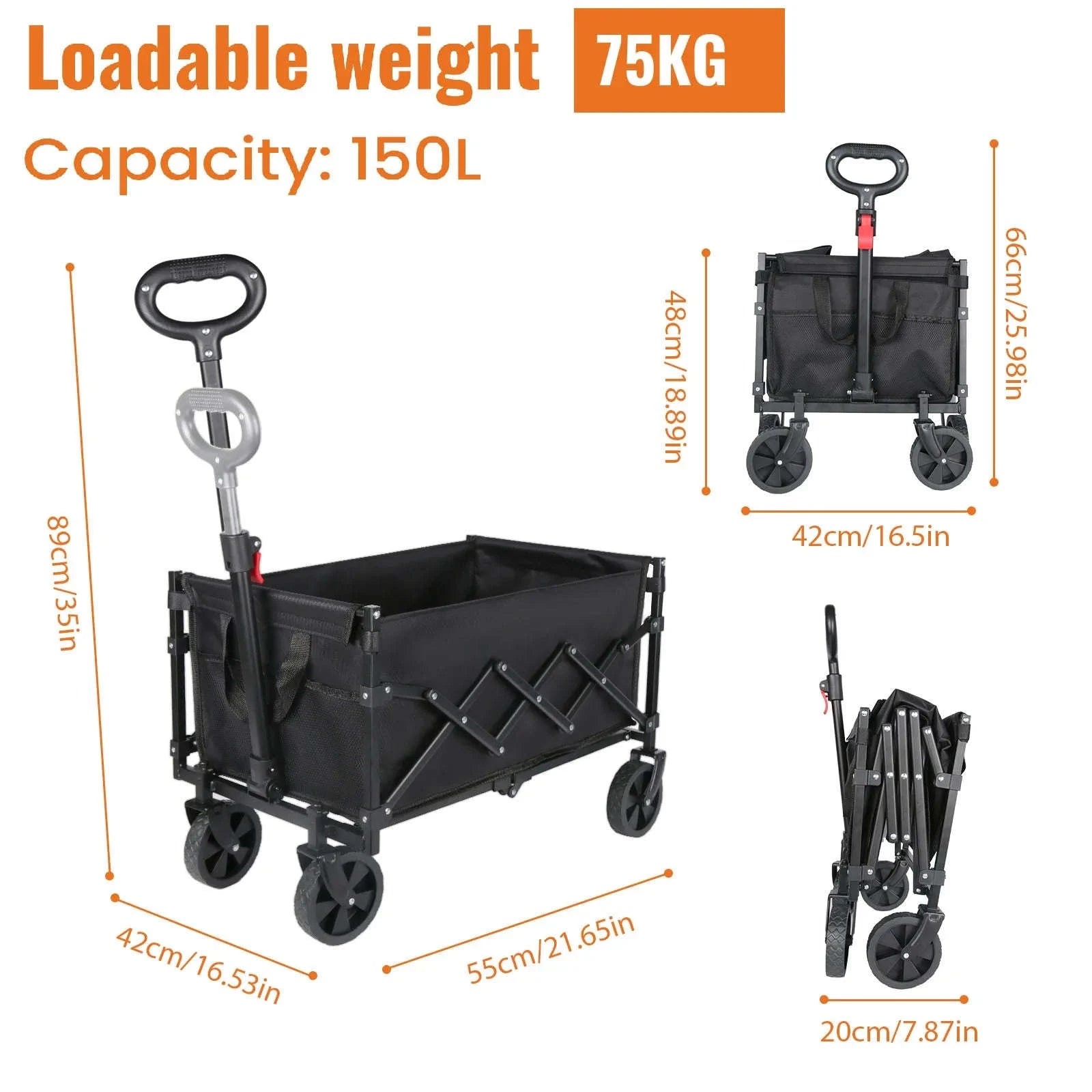 Folding Camping Cart with 100L/150L Capacity & All-Terrain Wheels-TypeA-Beige / france