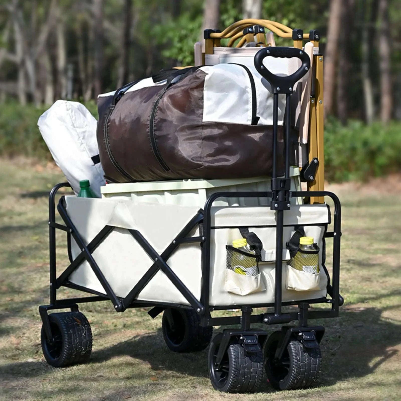 Folding Camping Cart with 100L/150L Capacity & All-Terrain Wheels-TypeA-Beige / france