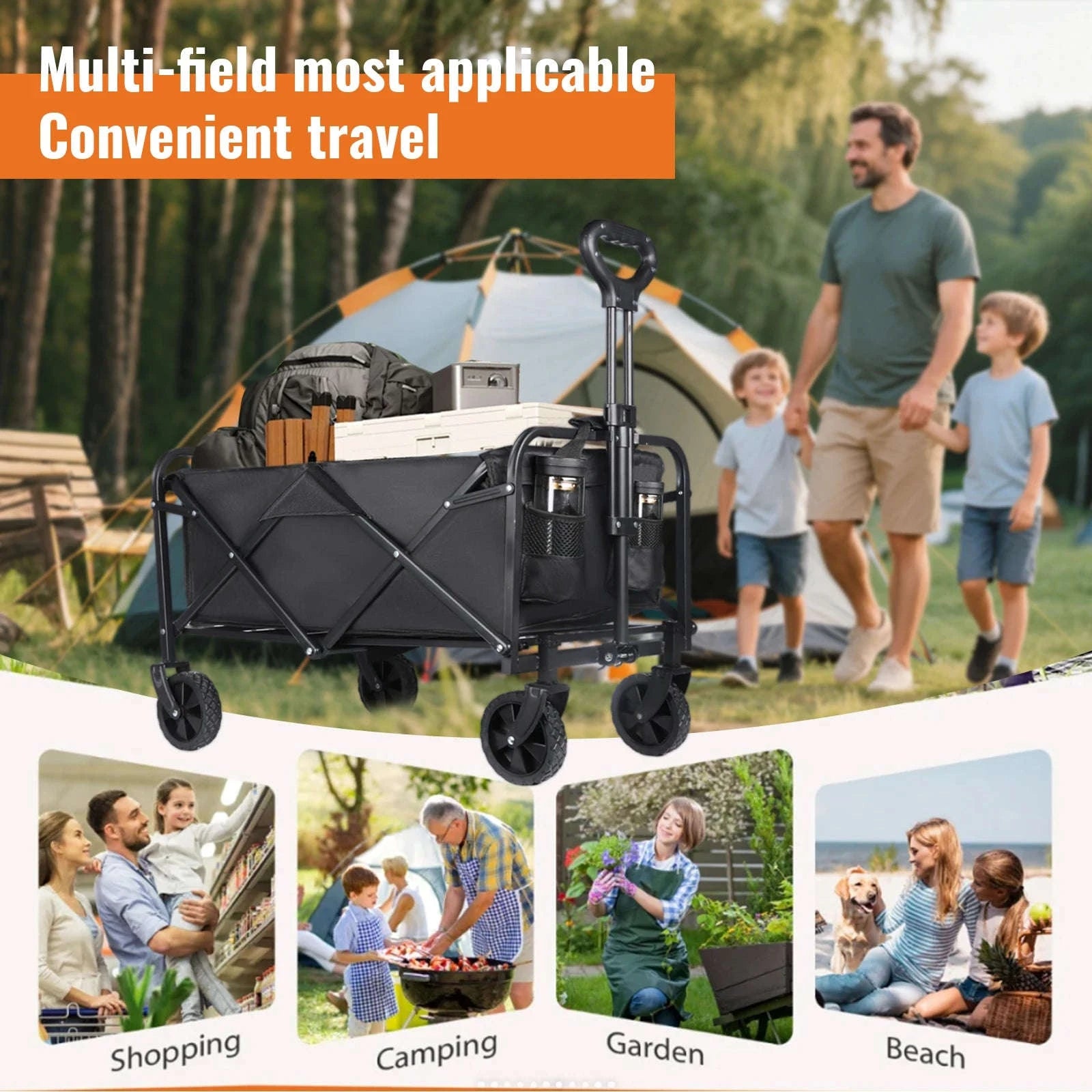 Folding Camping Cart with 100L/150L Capacity & All-Terrain Wheels-TypeA-Beige / france