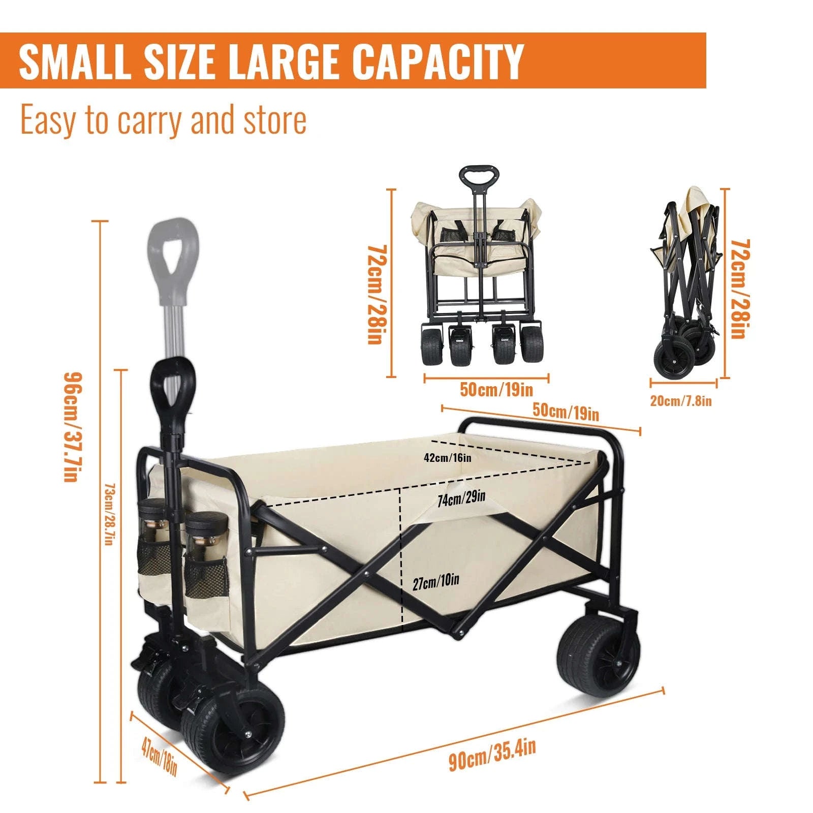 Folding Camping Cart with 100L/150L Capacity & All-Terrain Wheels-TypeA-Beige / france